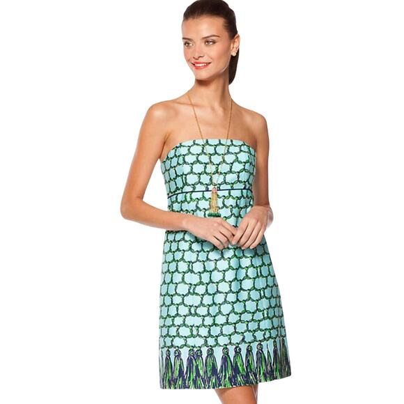 Lilly Pulitzer Dresses & Skirts - Lilly‎ Pulitzer Bowen Cameo White Macrame Me Print Strapless Dress Size 8